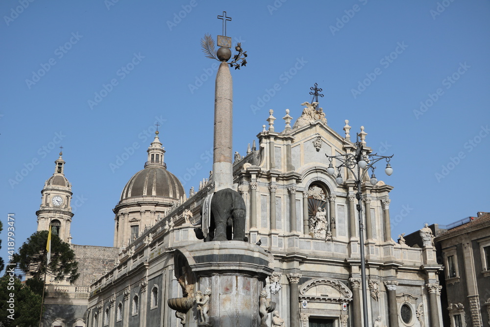 Cathedral Sant’Agata and Elephant Fountain in Catania, Sicily Italy