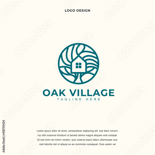 Creative Oak Resident Homes icon logo design vector illustration. oak tree and house logo design color editable