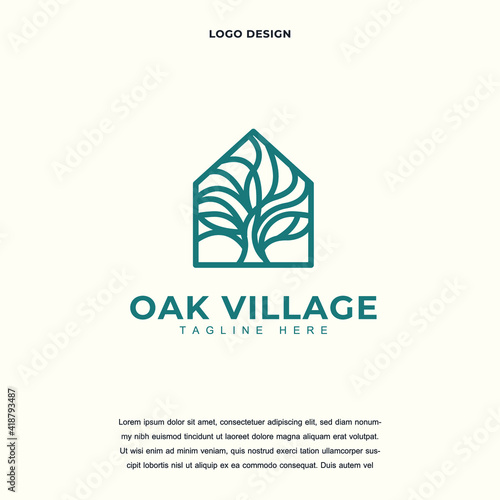 Creative Oak Resident Homes icon logo design vector illustration. oak tree and house logo design color editable