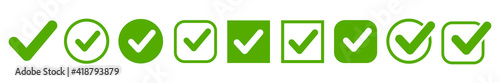 Approval check icon isolated, set quality sign, green tick – vector