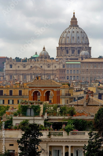 View of St. Peter's Basilica in Vatican from the Pincio Terrace, Rome, Lazio, Italy