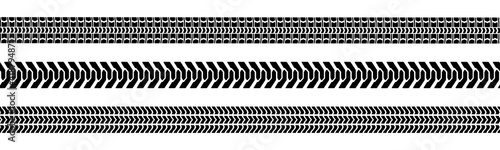 Machinery tires track set, tire ground imprints isolated, vehicles tires footprints, tread brushes, seamless transport ground trace or marks textures, wheel treads - for stock