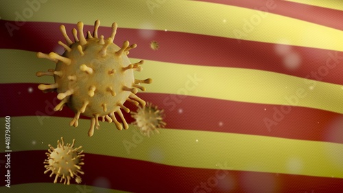 3D illustration Catalonia independent flag Coronavirus. Covid19 Catalan