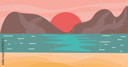 Boho landscape in boho minimal style vector illustration