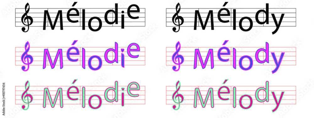 Jeux de mots avec Mélodie et Melody. Les notes de musique.