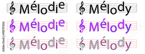 Jeux de mots avec Mélodie et Melody. Les notes de musique.