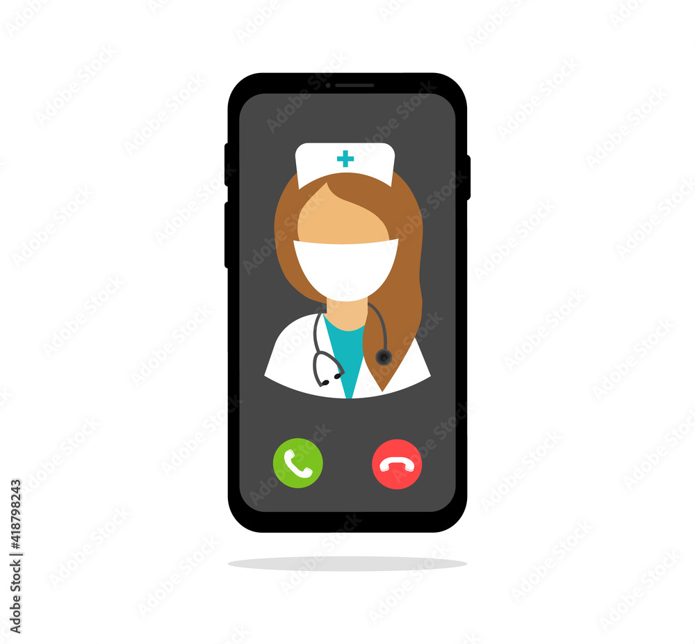 Doctor online medical service. Online medical consultation on a smartphone. Online diagnostics health. Video call to the doctor. Vector illustration. Doctor online medical service. Online medical consultation on a smartphone. Online diagnostics health. Video call to the doctor. Vector illustration.