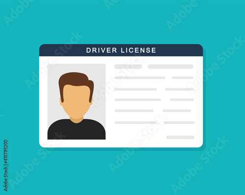 Driver license. ID cards. Personal info data. Identification document with person photo. User or profile card. Flat style. Vector illustration.