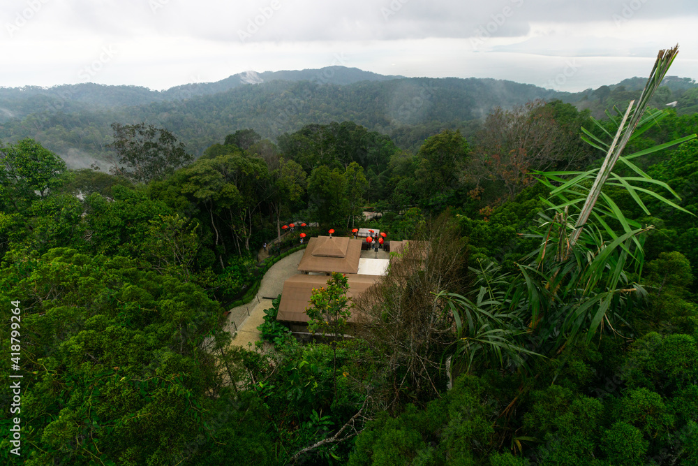 Fototapeta premium Birds eye view of a village with a beautiful forest