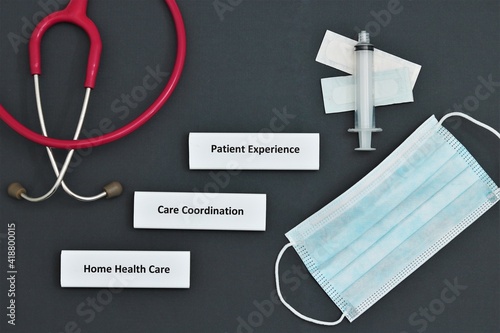 Health Care improvement concept incorporating the Patient Experience as a central component in considering Care Coordination and Home Health Care Service plans to optimize patient health outcomes photo