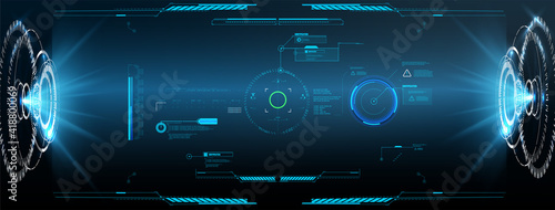 Virtual reality. Futuristic VR head-up display design. Futuristic Vector HUD Interface Screen Design.  HUD UI GUI futuristic user interface screen elements set. High tech screen for video game. 