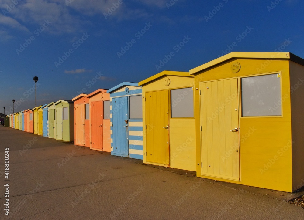 colorful huts. English coast. Seaford 