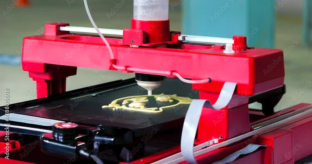 3d printer that printing a liquid dough. 3D printer printing pancakes 3d printer that printing a liquid dough. 3D printer printing pancakes