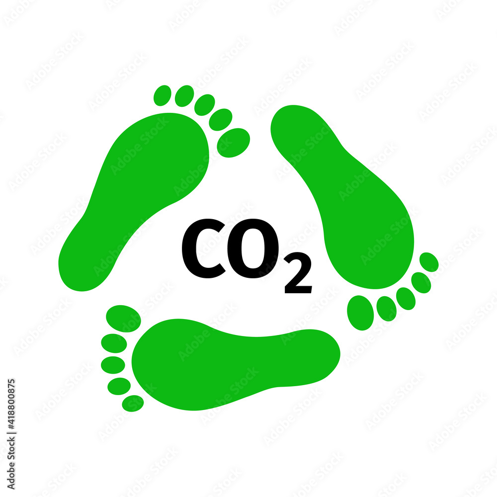 Reducing carbon footprint concept. Green footprints in form of recycling symbol and C02 sign. Environmental problems and solutions icon. Vector flat illustration. Reducing carbon footprint concept. Green footprints in form of recycling symbol and C02 sign. Environmental problems and solutions icon. Vector flat illustration.