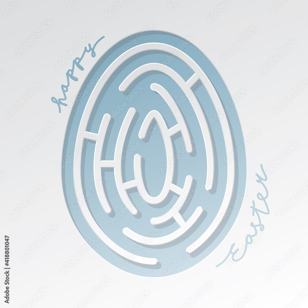 Easter Egg Shape Maze or Labyrinth Inverted Cut Paper Style Logo as Egg Hunt Symbol Spring Holidays Template - White on Blue Background - Hand Drawn Design Easter Egg Shape Maze or Labyrinth Inverted Cut Paper Style Logo as Egg Hunt Symbol Spring Holidays Template - White on Blue Background - Hand Drawn Design