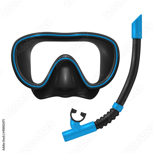 Diving mask and snorkel realistic icon. Underwater sport, entertainment equipment, gear.