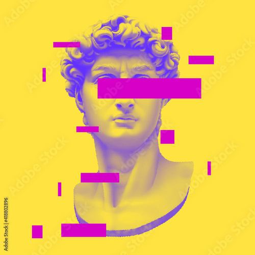 Vector Michelangelo's David bust. Aesthetic contemporary art collage. Vaporwave style poster concept.