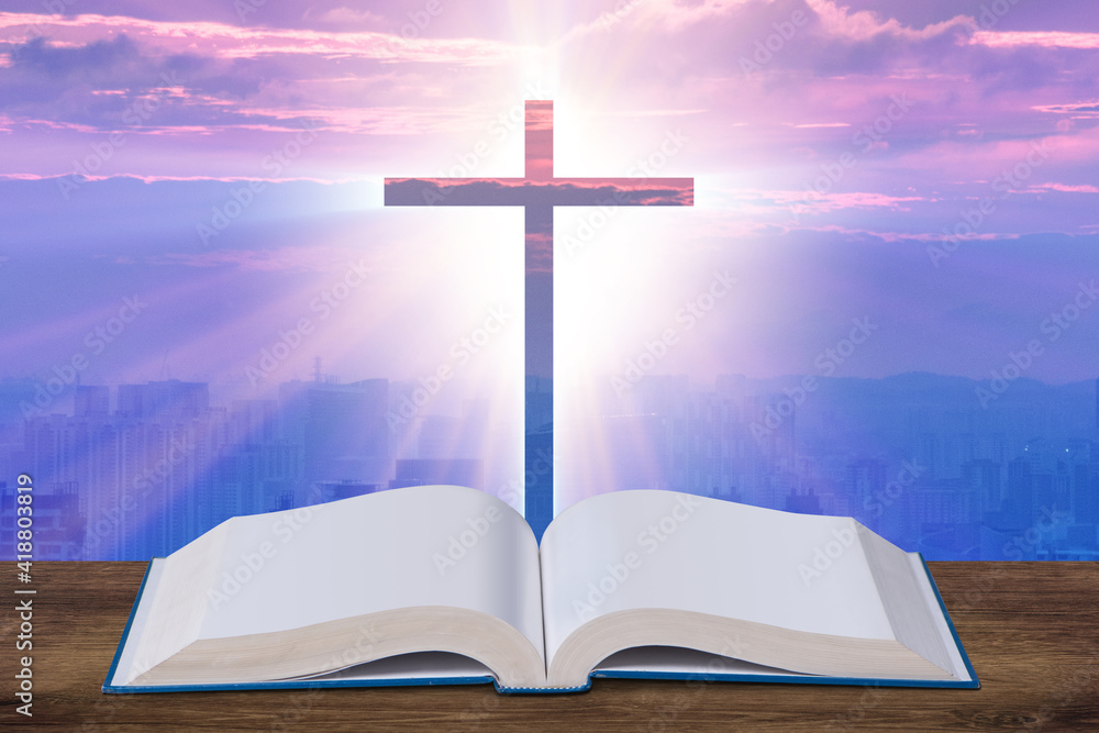 Religious concept with cross and bible book Religious concept with cross and bible book