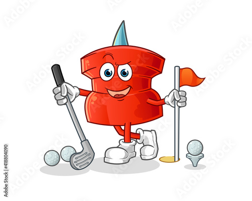 push pin playing golf vector. cartoon character
