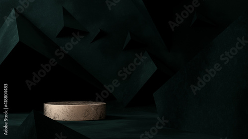 Product placement mockup, 3d background with stone podium, marble pedestal, fashion industry, object display, cosmetic showcase. 3d rendering