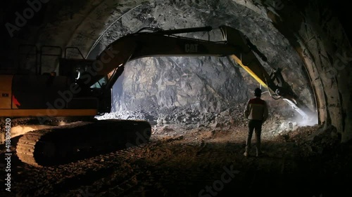 coal mine. video of the construction machine working in the coal mine.