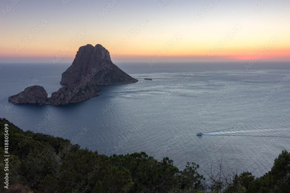 Sunset from Savinar tower with views of Es Vedra in Ibiza (Spain)