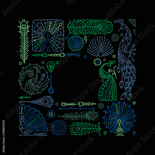 Peacock collection, ethnic style, sketch for your design