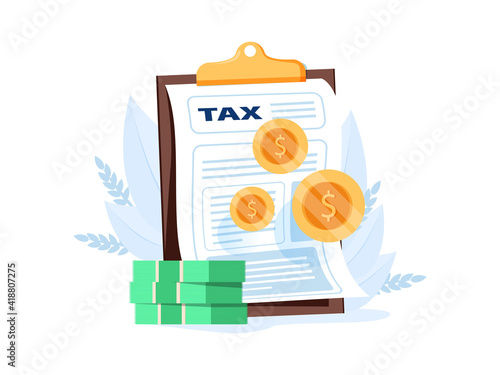 Taxes and fees paying. Financial charge, obligatory payment calculating. Personal income tax, doing your taxes, tax.