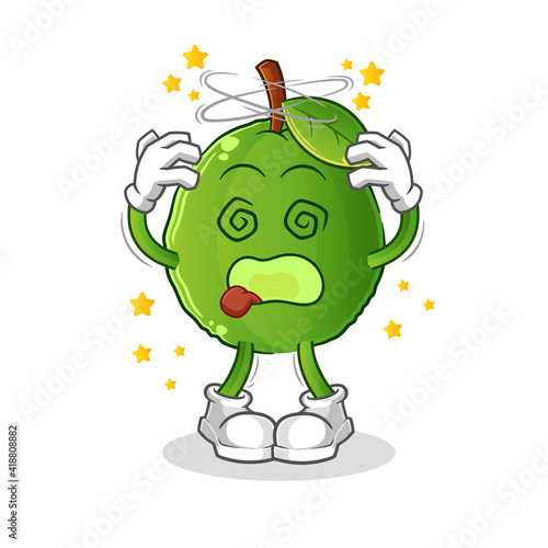 guava dizzy head mascot. cartoon vector