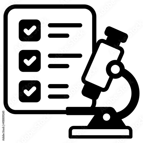 
Microscope with paper denoting solid icon of lab analysis 

