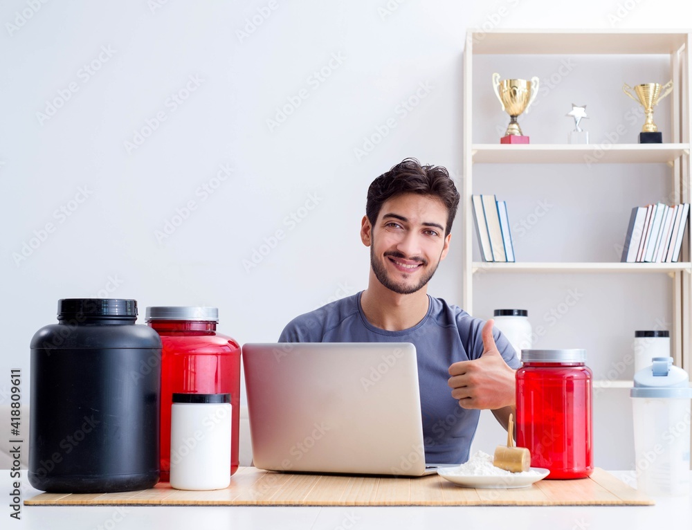 Athlete tasting new protein supplements for better muscles Athlete tasting new protein supplements for better muscles