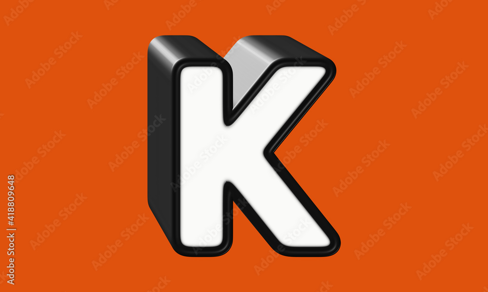 Alphabet letter K, black and white with glossy plastic texture, bold typeface, 3D rendering, textured uppercase abc, creative font design for poster, banner, promotion Alphabet letter K, black and white with glossy plastic texture, bold typeface, 3D rendering, textured uppercase abc, creative font design for poster, banner, promotion