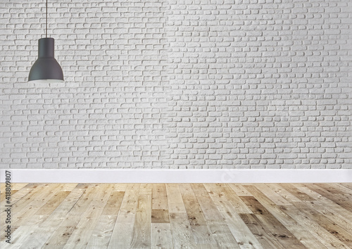 white stone wall empty room and interior design, hanging lamp. 3D illustration