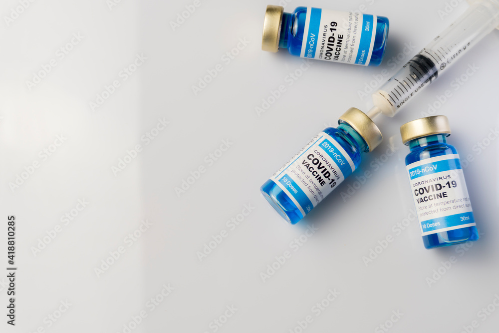 Vaccine bottle with White background for advertising concept.