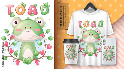 Cute toad in flower poster and merchandising.