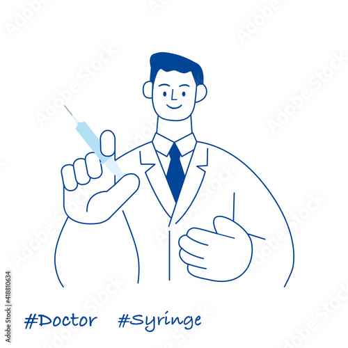  職業イラスト／Doctor／注射器をもつ男性ドクター
