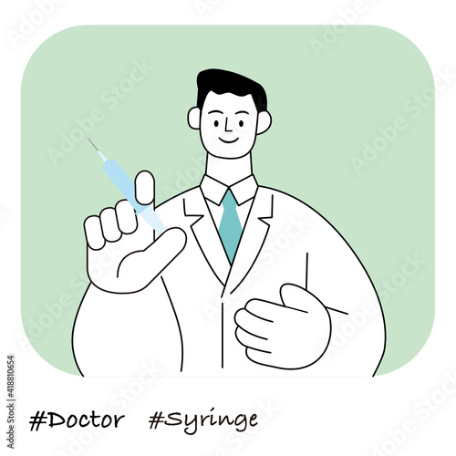  職業イラスト／Doctor／注射器をもつ男性ドクター