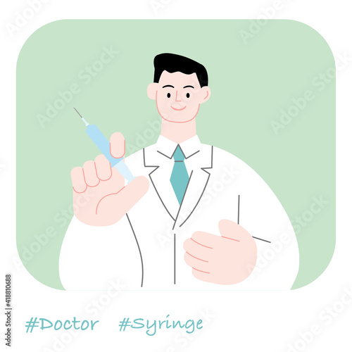  職業イラスト／Doctor／注射器をもつ男性ドクター