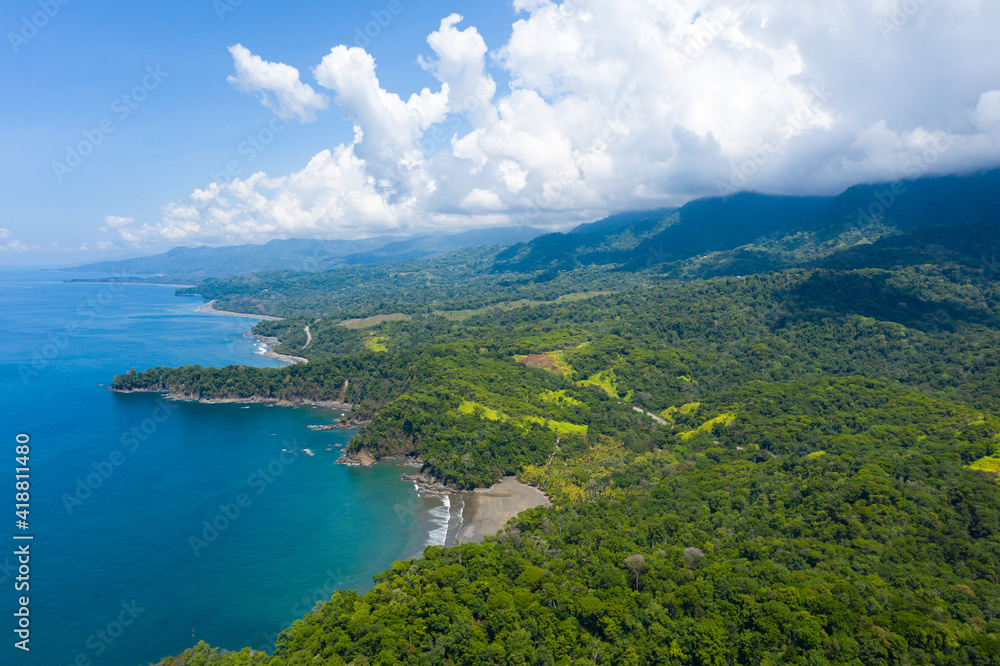Landscape of a beautiful exotic Ventana beach located in the Costa Ballena, Uvita, South Pacific coast of Costa Rica.