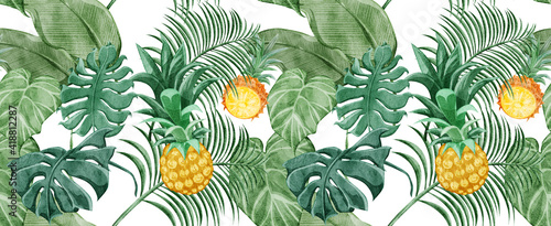 トロピカル南国風植物連続背景パターン