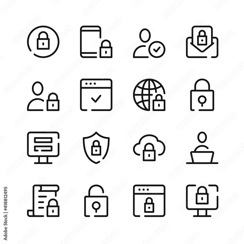 Cybersecurity icons. Vector line icons. Simple outline symbols set Cybersecurity icons. Vector line icons. Simple outline symbols set