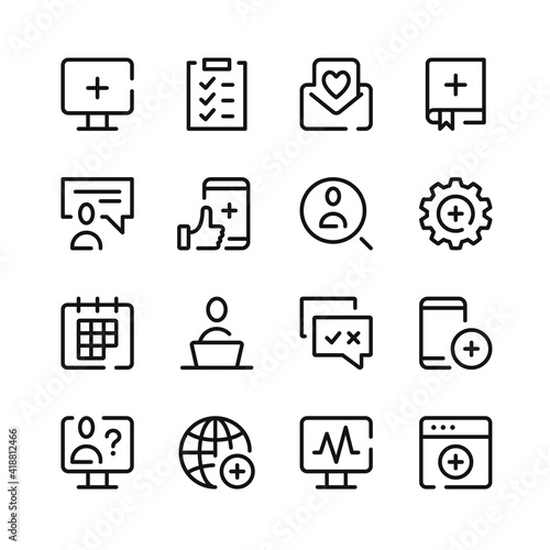 Digital healthcare icons. Vector line icons. Simple outline symbols set