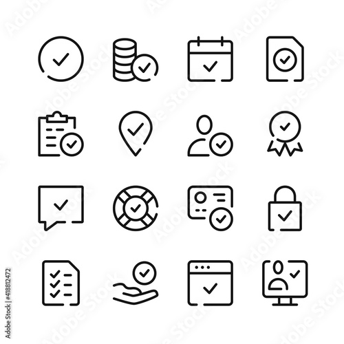 Check marks icons. Vector line icons. Simple outline symbols set