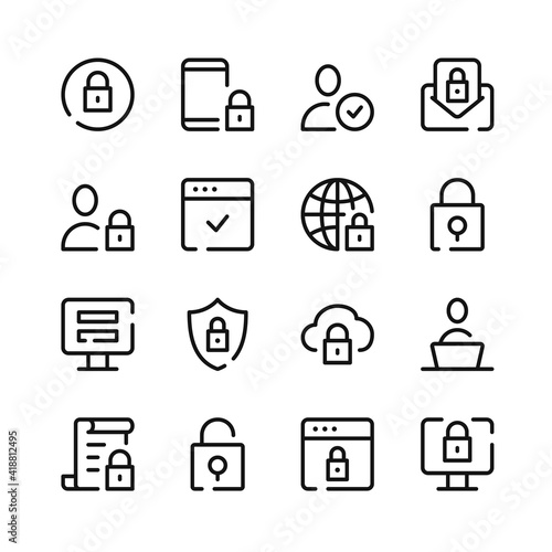 Cybersecurity icons. Vector line icons. Simple outline symbols set