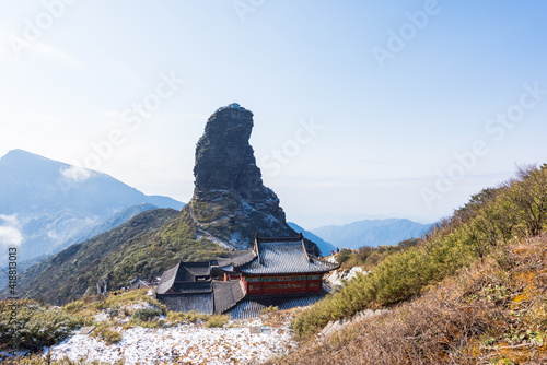 The new golden dome and Cheng'en Temple on Fanjing Mountain, Tongren, Guizhou, China photo