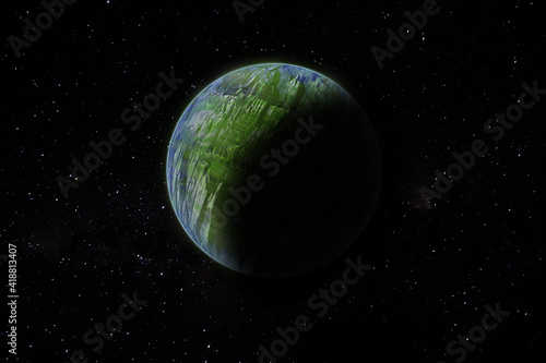 Planète imaginaire dans un ciel étoilé © In 2 DODO
