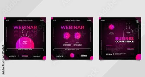 Set of Dark purple modern background for Social media post template, business webinar, marketing webinar, Education, Online Class program, Etc