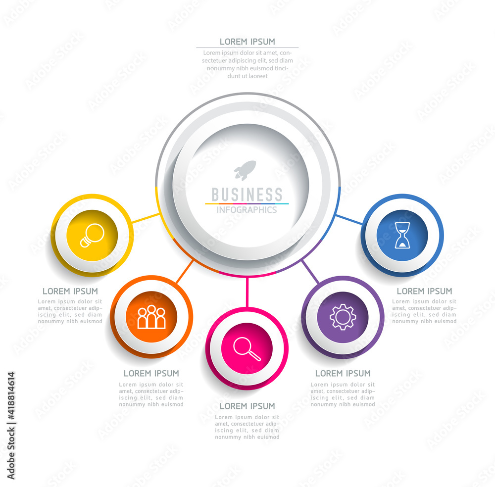 Vector illustration infographics design template, business information, presentation chart, with 5 options or steps. Vector illustration infographics design template, business information, presentation chart, with 5 options or steps.