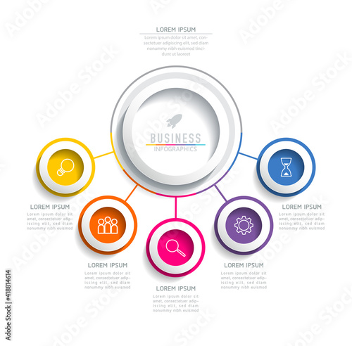 Vector illustration infographics design template, business information, presentation chart, with 5 options or steps. 