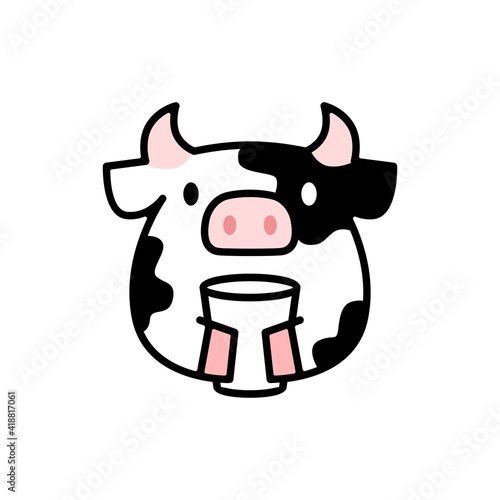 cute cow glass cup cartoon logo vector icon illustration